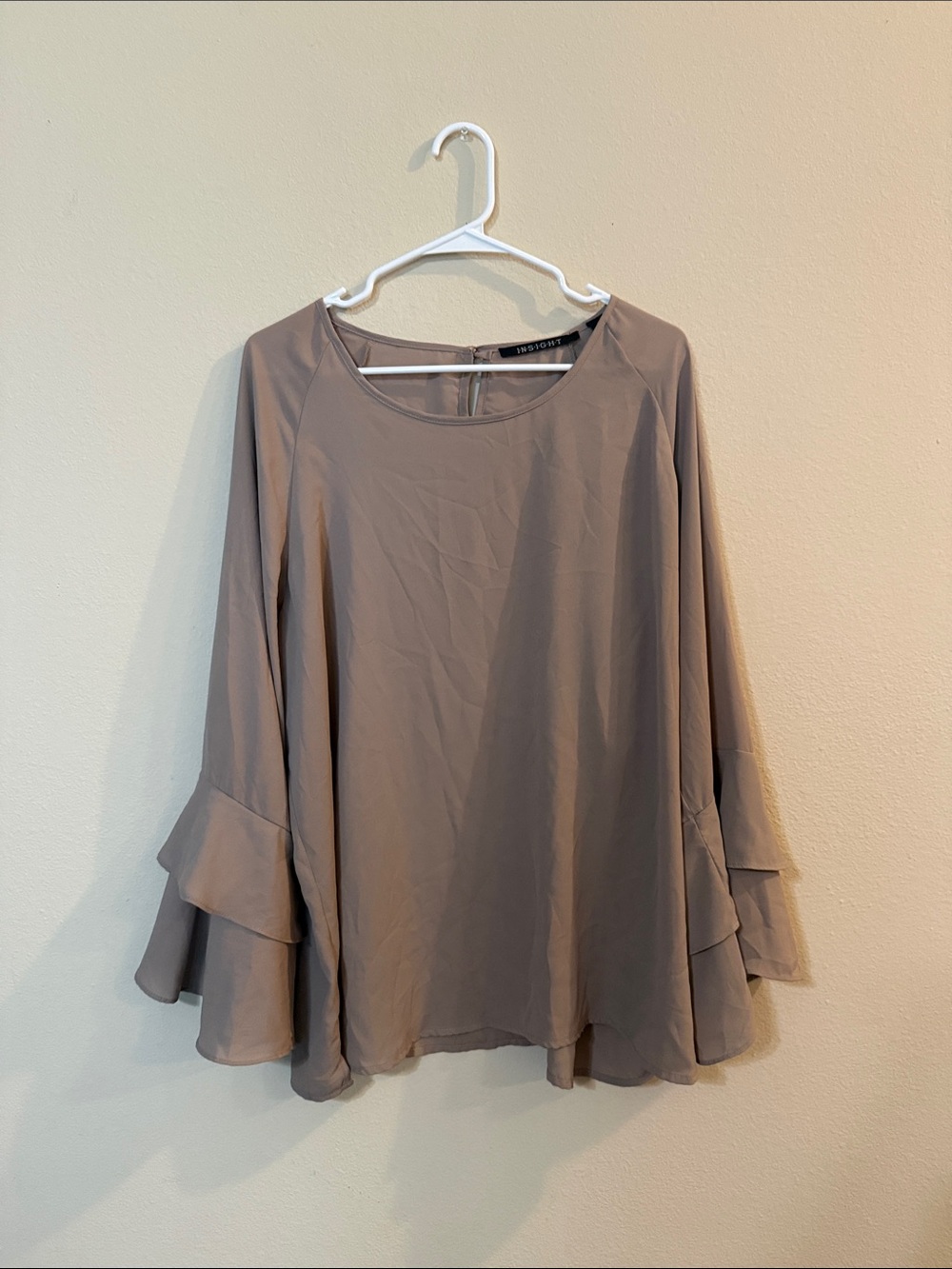 Insight Taupe Layered-Ruffle Sleeve Tunic